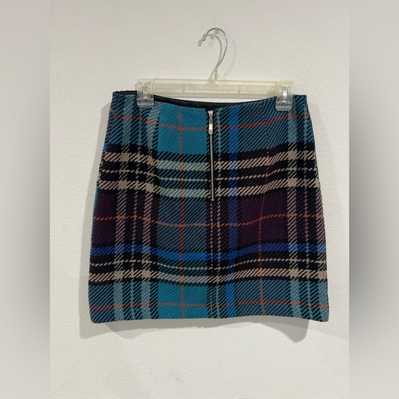 Marks & Spencer Wool Blend Plaid Mini Skirt Blue Tartan Lined Preppy UK10/US6 - Picture 3 of 9